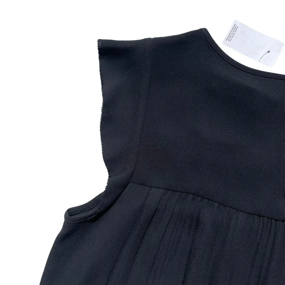 Ann Taylor Loft Women’s XS Black Ruffle Cap Sleeve Shirred Polyester Tank Blouse